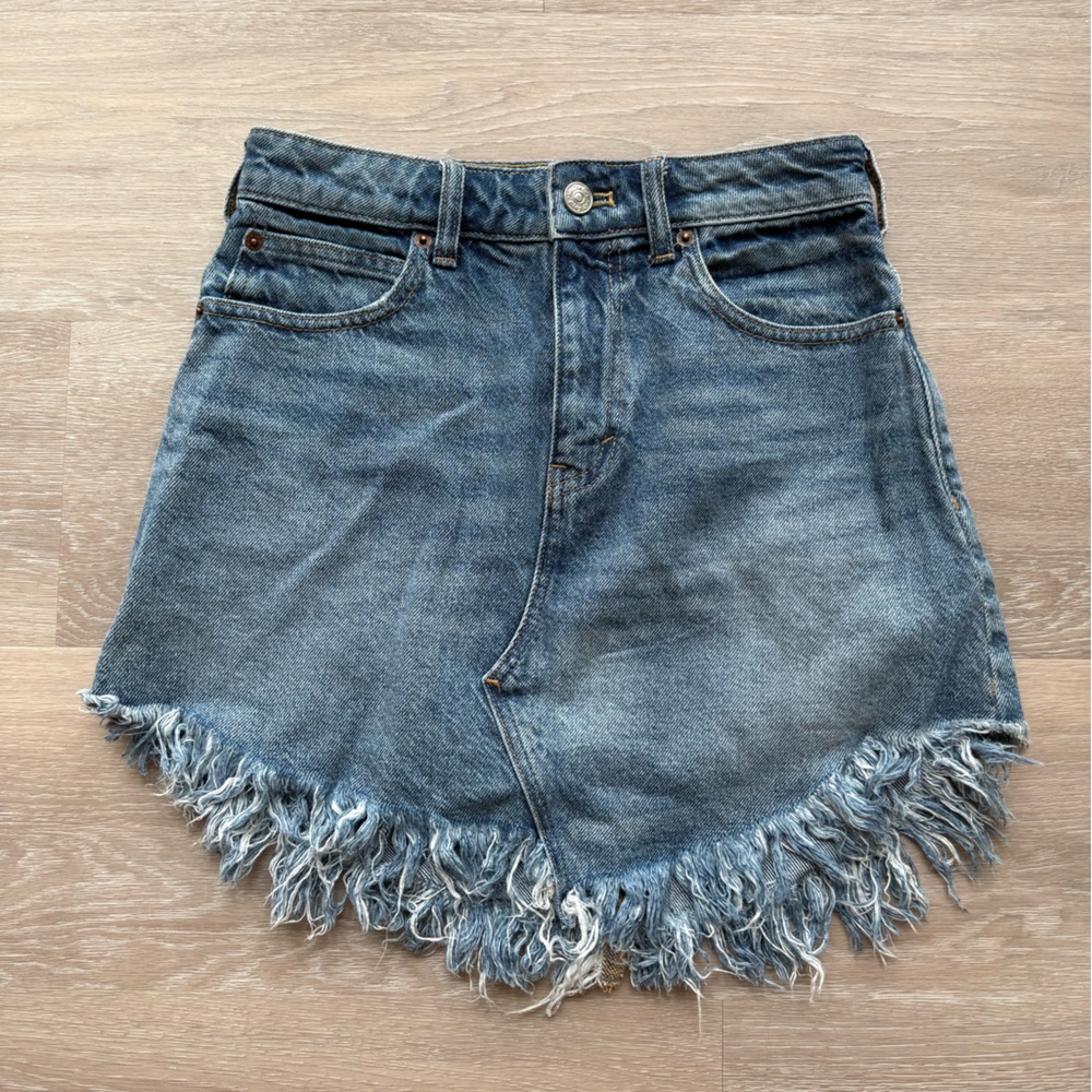 Free People Distressed Blue Mini Skirt